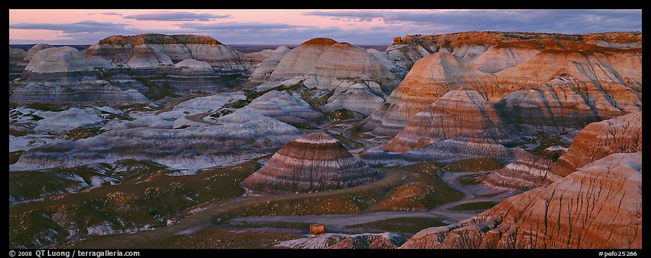 Badland scenery at dusk, Blue Mesa. Petrified Forest National Park (color)