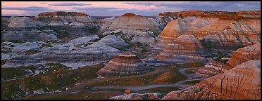 Badland scenery at dusk, Blue Mesa. Petrified Forest National Park (Panoramic color)