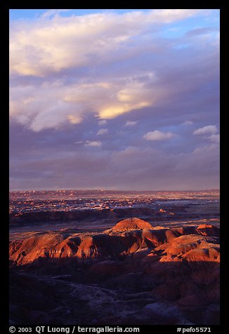 Painted desert seen from Chinde Point, stormy sunset. Petrified Forest National Park, Arizona, USA.