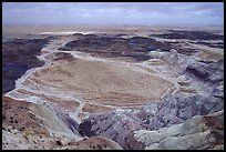 Badlands and Dendritic drainage patterns, Blue Mesa, mid-day. Petrified Forest National Park, Arizona, USA.