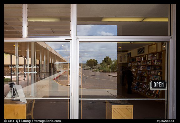 Painted Desert Visitor Center window reflexion. Petrified Forest National Park (color)