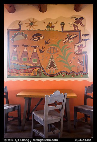 Murals on dining room by Hopi artist Fred Kabotie, Painted Desert Inn. Petrified Forest National Park, Arizona, USA.