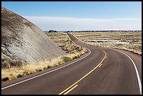 Road near the Flattops. Petrified Forest National Park, Arizona, USA.