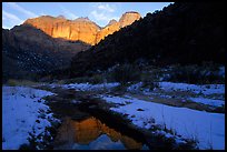 Pine Creek and Towers of the Virgin, sunrise. Zion National Park, Utah, USA.