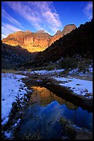 Pine Creek and Towers of the Virgin, sunrise. Zion National Park, Utah, USA.