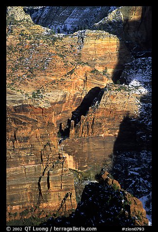 Rock walls near Hidden Canyon seen from Angel's landing, late afternoon. Zion National Park, Utah, USA.