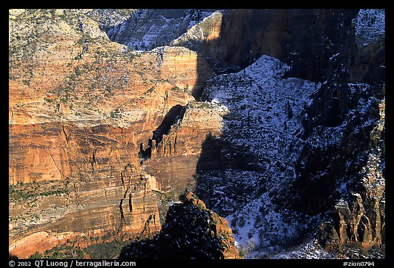 Cliffs near Hidden Canyon from above, late winter afternoon. Zion National Park, Utah, USA.