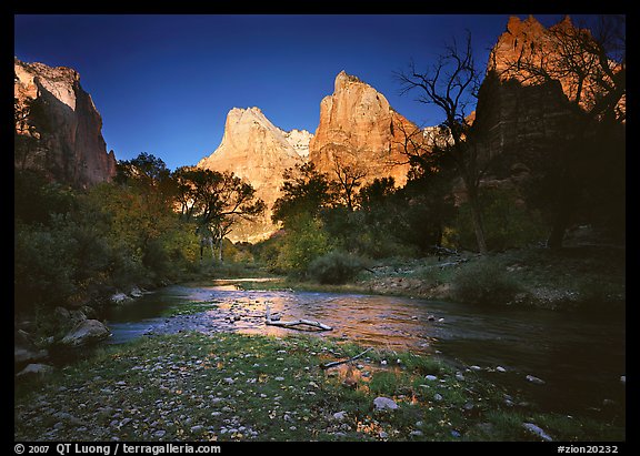 Virgin River and Court of the Patriarchs at sunrise. Zion National Park (color)
