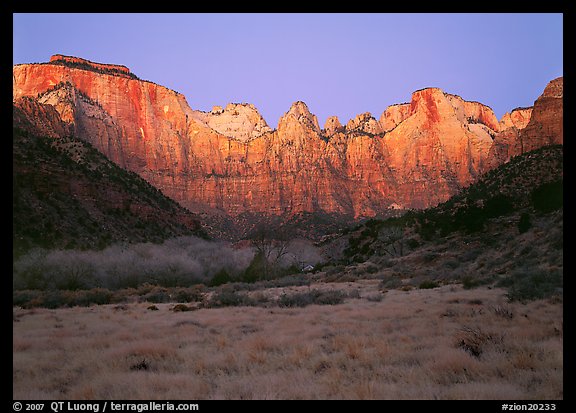 West temple view, sunrise. Zion National Park, Utah, USA.