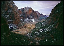 Zion Canyon from  West Rim Trail, stormy evening. Zion National Park, Utah, USA. (color)