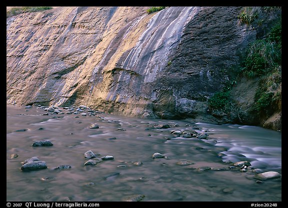 Mystery falls flowing into the Virgin River, the Narrows. Zion National Park (color)