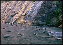 Mystery falls flowing into the Virgin River, the Narrows. Zion National Park, Utah, USA. (color)