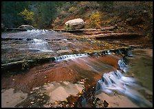 Terraced cascades, Left Fork of the North Creek. Zion National Park, Utah, USA. (color)