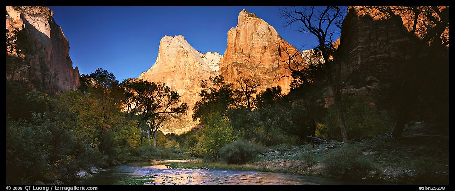 Court of the Patriarchs and Virgin River. Zion National Park (color)