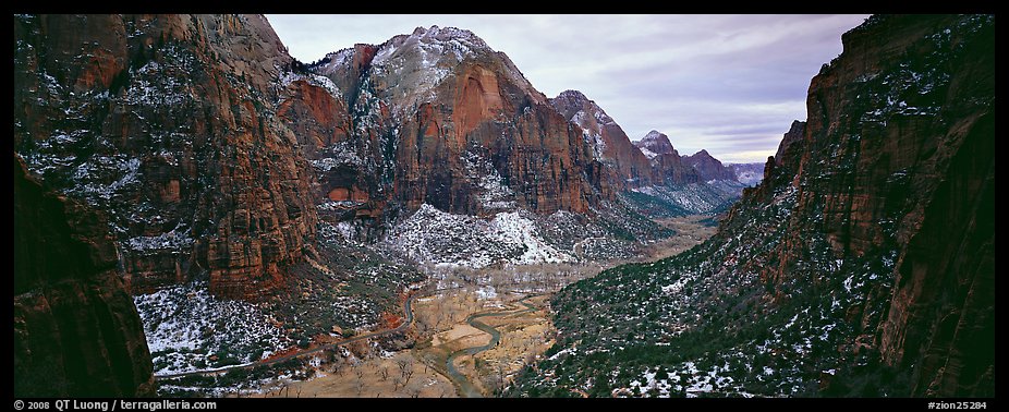 Zion Canyon delimited by tall limestone walls. Zion National Park (color)
