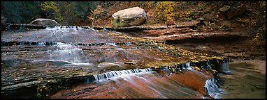 Red travertine terraces with cascades. Zion National Park (Panoramic color)