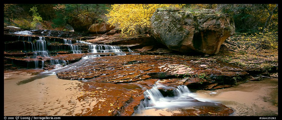 North Creek cascading over terraces in autumn. Zion National Park (color)