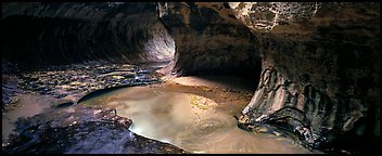 North Creek flowing in the Subway in the fall. Zion National Park (Panoramic color)