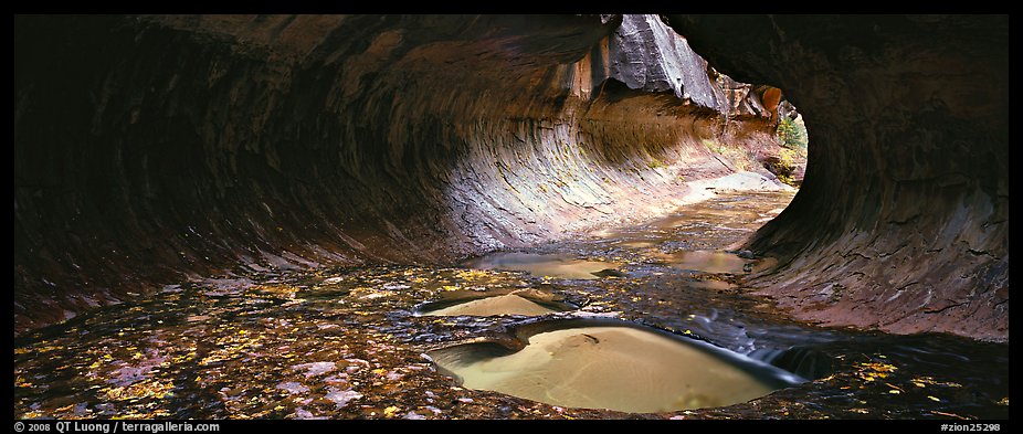 Tunnel-shaped opening of the Subway. Zion National Park, Utah, USA.