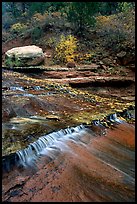 Travertine terraced cascades in autum, Left Fork. Zion National Park, Utah, USA.