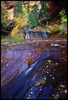 Cascade over smoothly sculptured rock, Left Fork of the  North Creek. Zion National Park, Utah, USA.