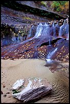 Cascade over smoothly sculptured rock, Left Fork of the North Creek. Zion National Park, Utah, USA. (color)