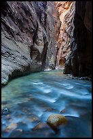 River flows beneath soaring sandstone walls, the Narrows. Zion National Park ( color)