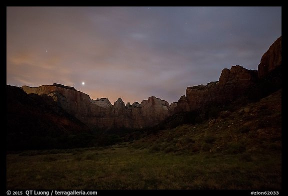 Towers of the Virgin at night. Zion National Park, Utah, USA.