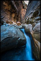 Cascade and boulder in Orderville Canyon. Zion National Park ( color)