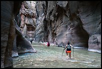 Hikers in the Narrows below Orderville Junction. Zion National Park ( color)