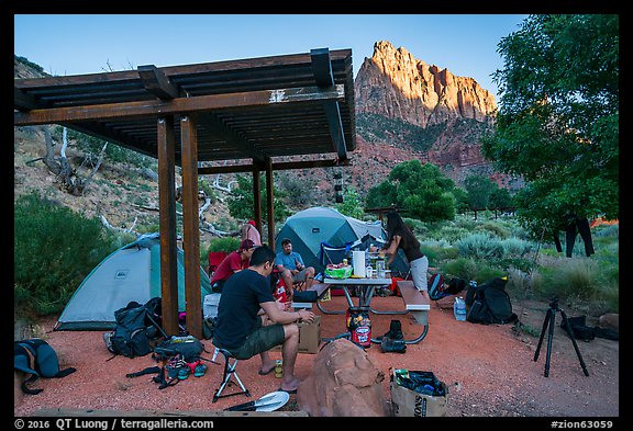 Campsite and Watchman at sunset. Zion National Park (color)