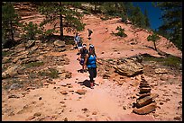 Cairn and hikers, Russell Gulch. Zion National Park ( color)