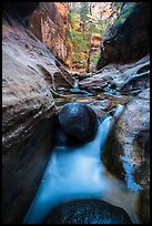 Cascades around boulders, Left Fork. Zion National Park ( color)