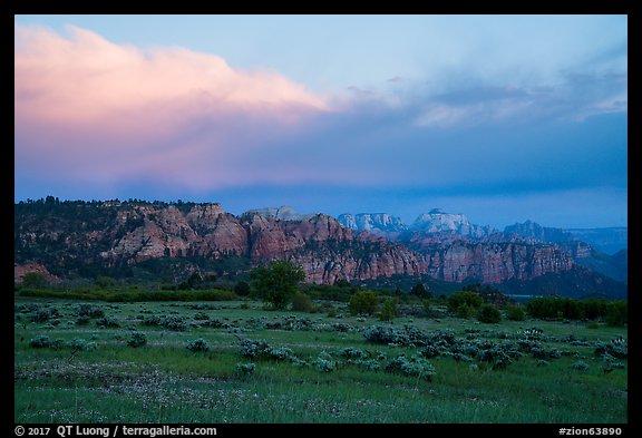 View from Kolob Terraces towards canyons at sunset. Zion National Park (color)