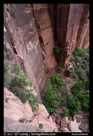 Final rappel in Behunin Canyon. Zion National Park, Utah (color)