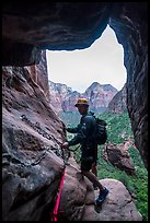 Preparing for final rappel in Behunin Canyon. Zion National Park, Utah ( color)