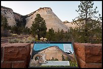 Checkerboard Mesa interpretive sign. Zion National Park, Utah, USA.