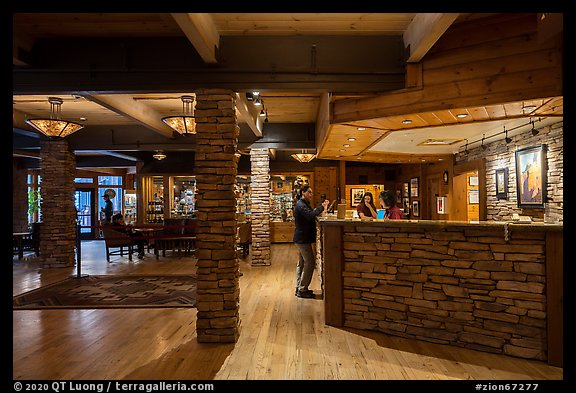 Reception desk, Zion Lodge. Zion National Park, Utah, USA.