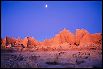 Moon and eroded badlands, Cedar Pass, dawn. Badlands National Park ( color)