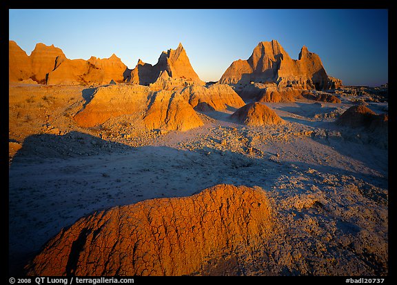 Mudstone formations, Cedar Pass, sunrise. Badlands National Park, South Dakota, USA.