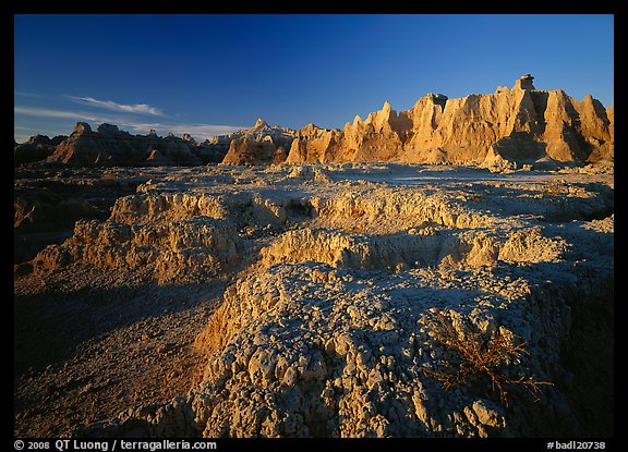 Eroded badlands, Cedar Pass, sunrise. Badlands National Park (color)