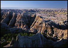 Mudstone with erosion ridges, sunrise. Badlands National Park, South Dakota, USA.