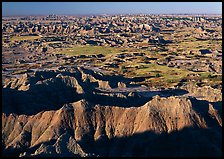 Badlands and prairie seen from above. Badlands National Park, South Dakota, USA.