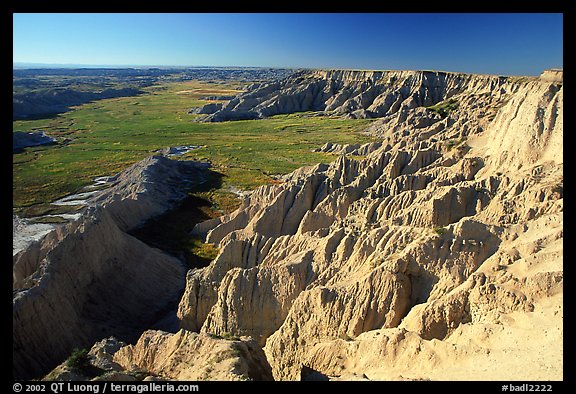 Prairie between badlands at Burns Basin overlook. Badlands National Park, South Dakota, USA.