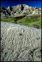 Mudstone badlands and grass prairie. Badlands National Park ( color)