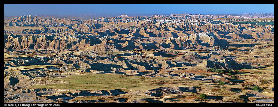 Prairie mixed with badland ridges. Badlands National Park, South Dakota, USA.