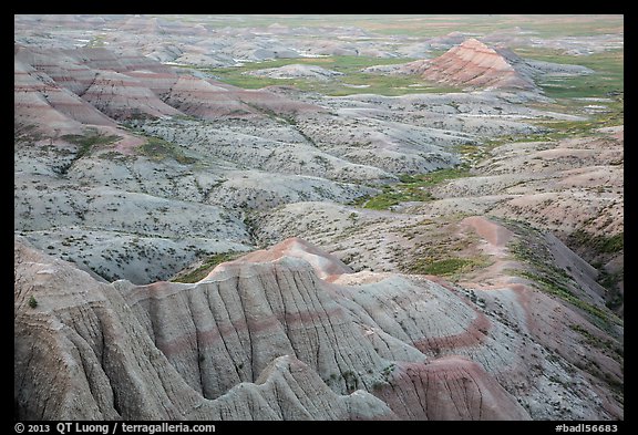 Pastel-colored badlands from Panorama Point. Badlands National Park (color)