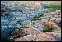 Eroded buttes at sunrise, Panorama Point. Badlands National Park, South Dakota, USA. (color)