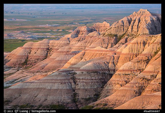 Eroded sedimentary rock layers at sunrise. Badlands National Park (color)