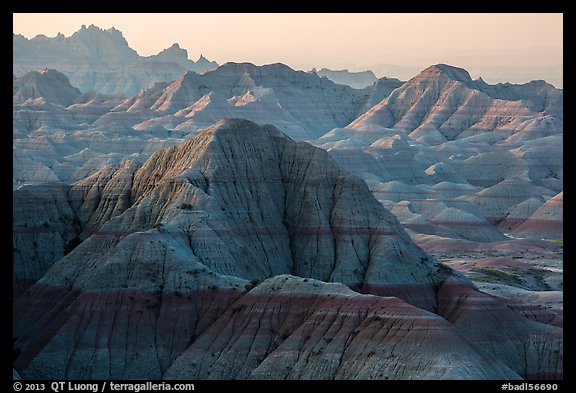 Backlit badlands from Panorama Point. Badlands National Park, South Dakota, USA.